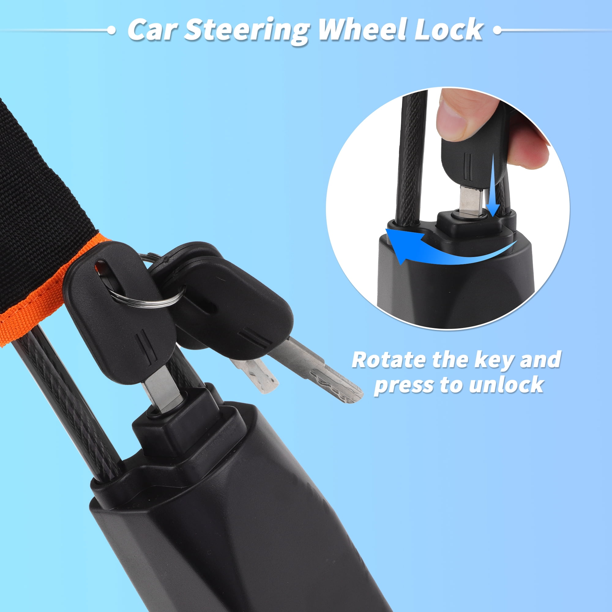 Unique Bargains Steering Wheel Lock with Seat Belt Lock Function - Universal Anti Theft Car Device for Most Vehicles 44 cm Length High Security with Black (1 Set)