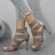 thumbnail image 4 of Amzcrzy Zapatos de mujer,Zapatos de mujer,Zapatillas de mujer, Venta al por mayor de sandalias de tacón alto estilo europeo de gran tamaño para mujer, tacones finos, tiras elásticas, cremallera trase, 4 of 6