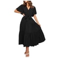 thumbnail image 1 of TJAZFJPA Robe Taille Empire pour Femmes Col en V de Bureau Imprimée à Manches Courtes Taille Jupe Longue Robe Bohème Robe Portefeuille Robe Chemise, 1 of 6