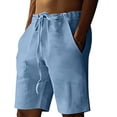 thumbnail image 6 of Nestiefly Men's Linen Shorts Casual Summer Beach Short Pants Breathable Cotton Elastic Waist Drawstring with Pockets Light Blue 2XL, 6 of 6