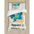 thumbnail image 3 of Unicorn Queen Size Duvet Cover Set, 'Believing Unicorns"Quote Illustration with Star Elements Happiness Joy Friendship, Decorative 3 Piece Bedding Set with 2 Pillow Shams, Blue Yellow, by Ambesonne, 3 of 3