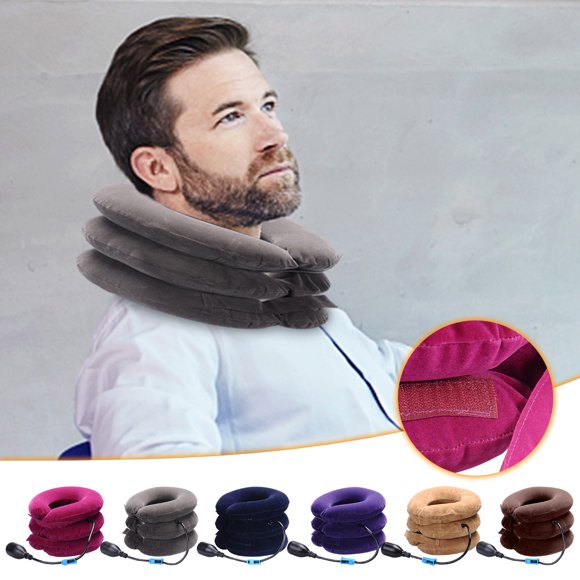 Dispositivo portátil hinchable para la tracción del cuello con soporte polar para aliviar el dolor y corregir la postura en casa o en el trabajo