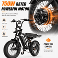 thumbnail image 2 of Electric Bike for Adults, 750W Motor, 48V 15Ah Battery, 28MPH 40-60 Miles, 2-Seater, Age Range 18+ Years, 20" Fat Tire, UL2849, 2 of 13