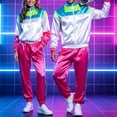 thumbnail image 2 of yboeqw Retro Unisex 2 Piece Party Tracksuit Full Zip Stand Collar Color Block Jacket Elastic Cuff Jogger Pants for 80s Themed Event Cosplay, 2 of 9