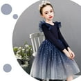 thumbnail image 6 of Girls Long Sleeve Ombre Tulle Dress with Star Glitter, Navy Blue Tutu Party Dress for Birthday Christmas Holiday, Size 4-10 Years,Size 5-6 T, 6 of 9