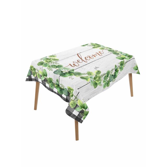 Spring Eucalyptus Leaves Table Cloth, Waterproof Tablecloth for Rectangle Tables, Farmhouse Botanical Gray Wood Reusable Washable Fabric Table Cover for Restaurant Kitchen Dining Tables 60"x84"