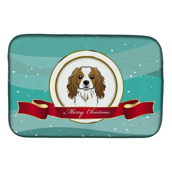 Cavalier Spaniel Merry Christmas Dish Drying Mat