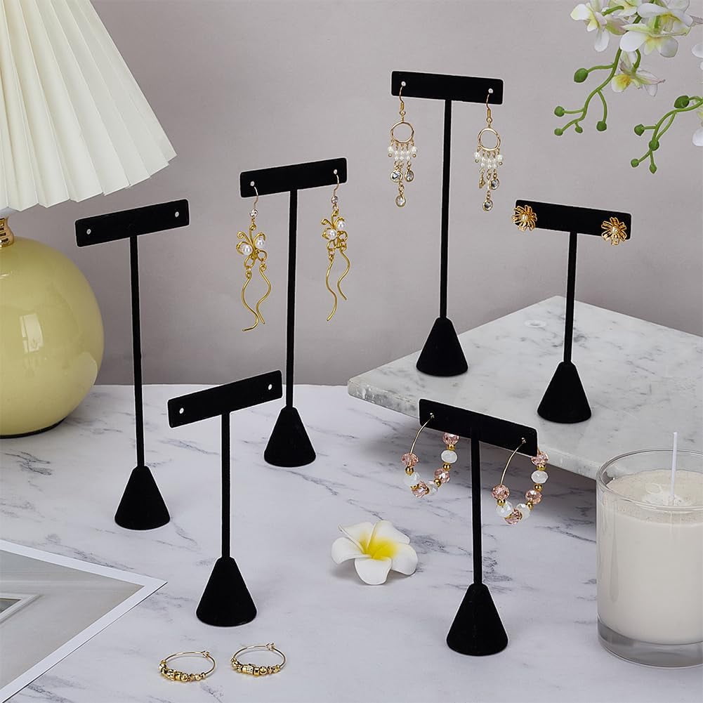 6 Pcs T-Bar Jewelry Display Tower (4.7/6.69inch) Height Black Velvet Earring Hanger Showcase Jewelry Earring Organizer for Online Store Photography