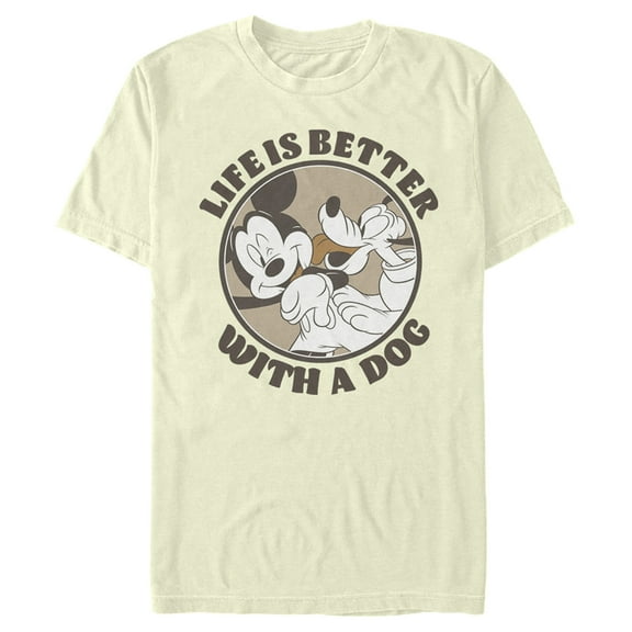 Men's Mickey & Friends Life is Better with a Dog Graphic Tee Beige Medium