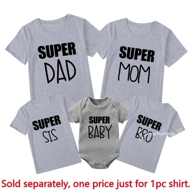 Super Dad Mom and Baby Family Matching Outfits Cotton Family Look Daddy Mother and Kids Tshirts Baby Rompers Father's Day GiftsMom-XXL Gao Jinjia LED