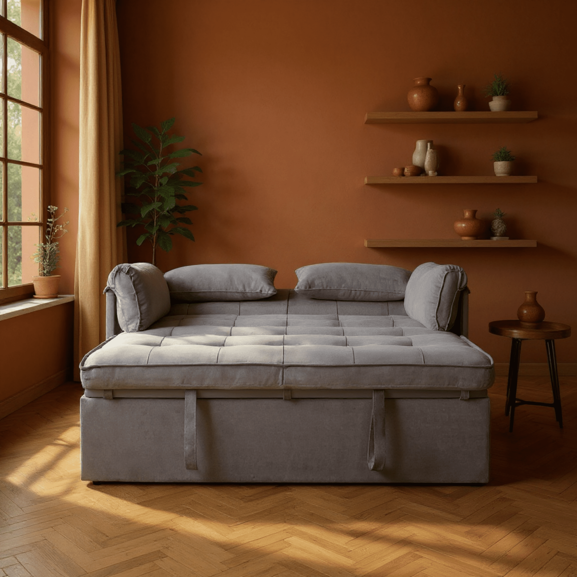 Gewnee 46" Convertible Velvet Sleeper Sofa Bed Futon Couch with Loveseat for Small Spaces in Gray