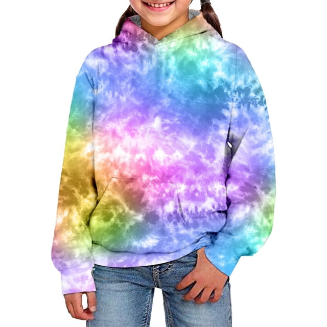 3D Visual Digital Printed Girls Tie Dye Hoodie Pullover Sweatshirt with Design for Children