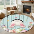 thumbnail image 2 of Easter Round Area Rugs Collection 5', Spring Rabbit Feet Eggs Flower Green Wooden Grain Non Slip Indoor Circular Throw Runner Rug Floor Mat Carpet for Living Room Dining Table Bedroom Nursery, 2 of 9