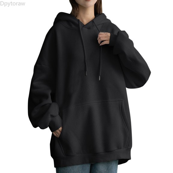 Dpytoraw Women's Pocket Hoodie, Long Sleeve Pullover for Everyday Casual Black L