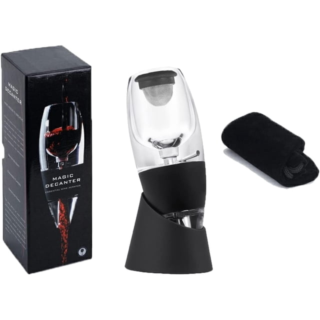 Removedor de aireador de vino con base para vino tinto, para hombres y mujeres, negro (FSD01)