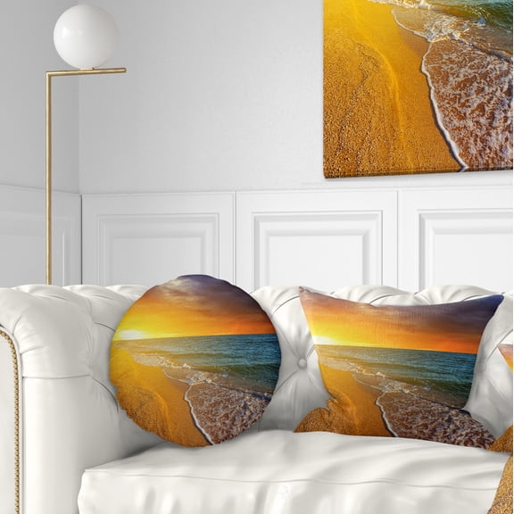 Designart Fantastic Yellow Sky in Blue Beach - Seashore Throw Pillow - 12x20