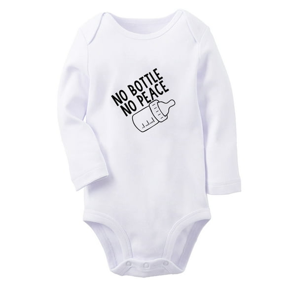No Bottle No Peace Funny Rompers, Newborn Baby Unisex Bodysuits, Infant Jumpsuits, Toddler 0-12 Months Kids Long Sleeves Oufits (White, 6-12 Months)