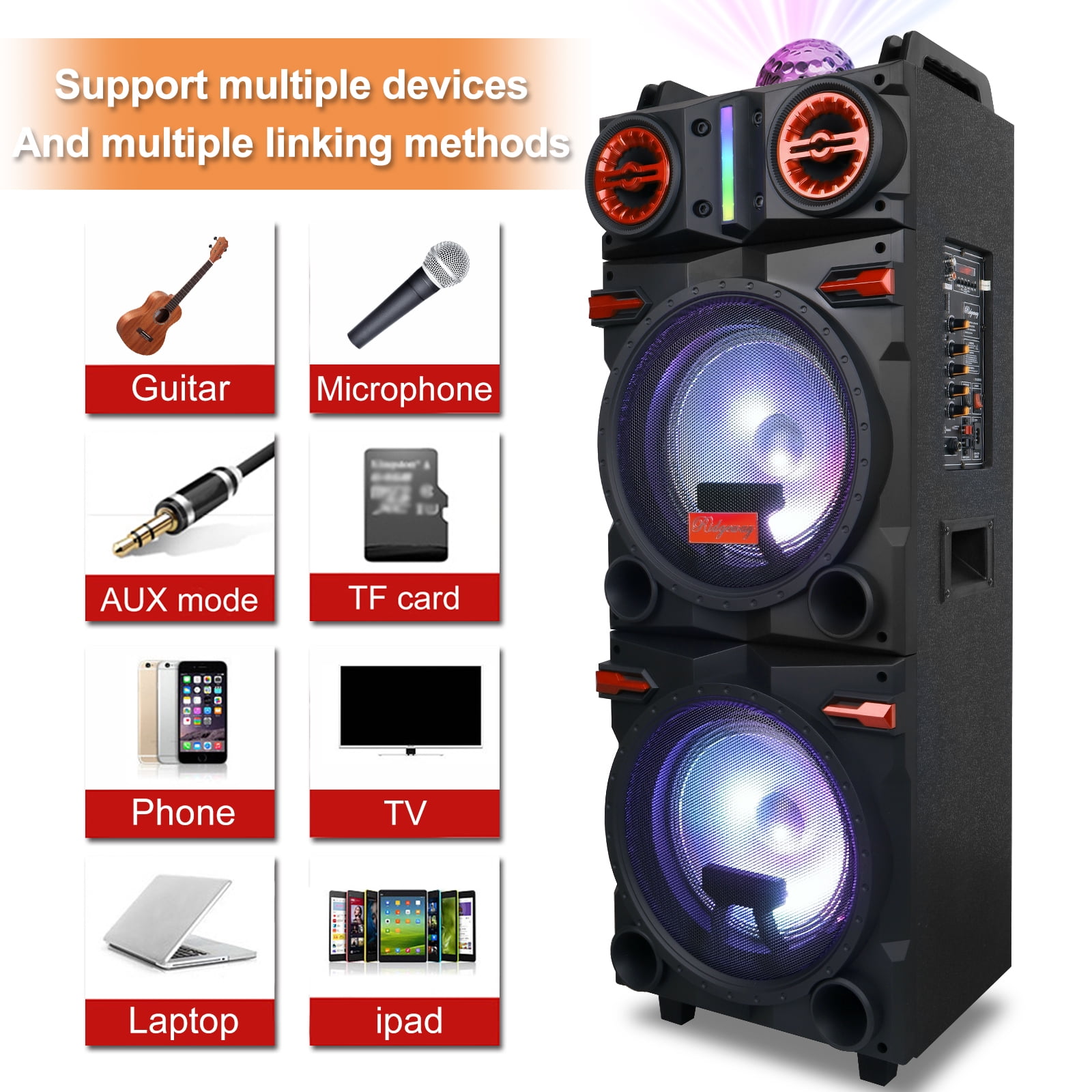 Funkeen Portable Bluetooth PA Speaker System, Rechargeable Outdoor Dual 10-Inch