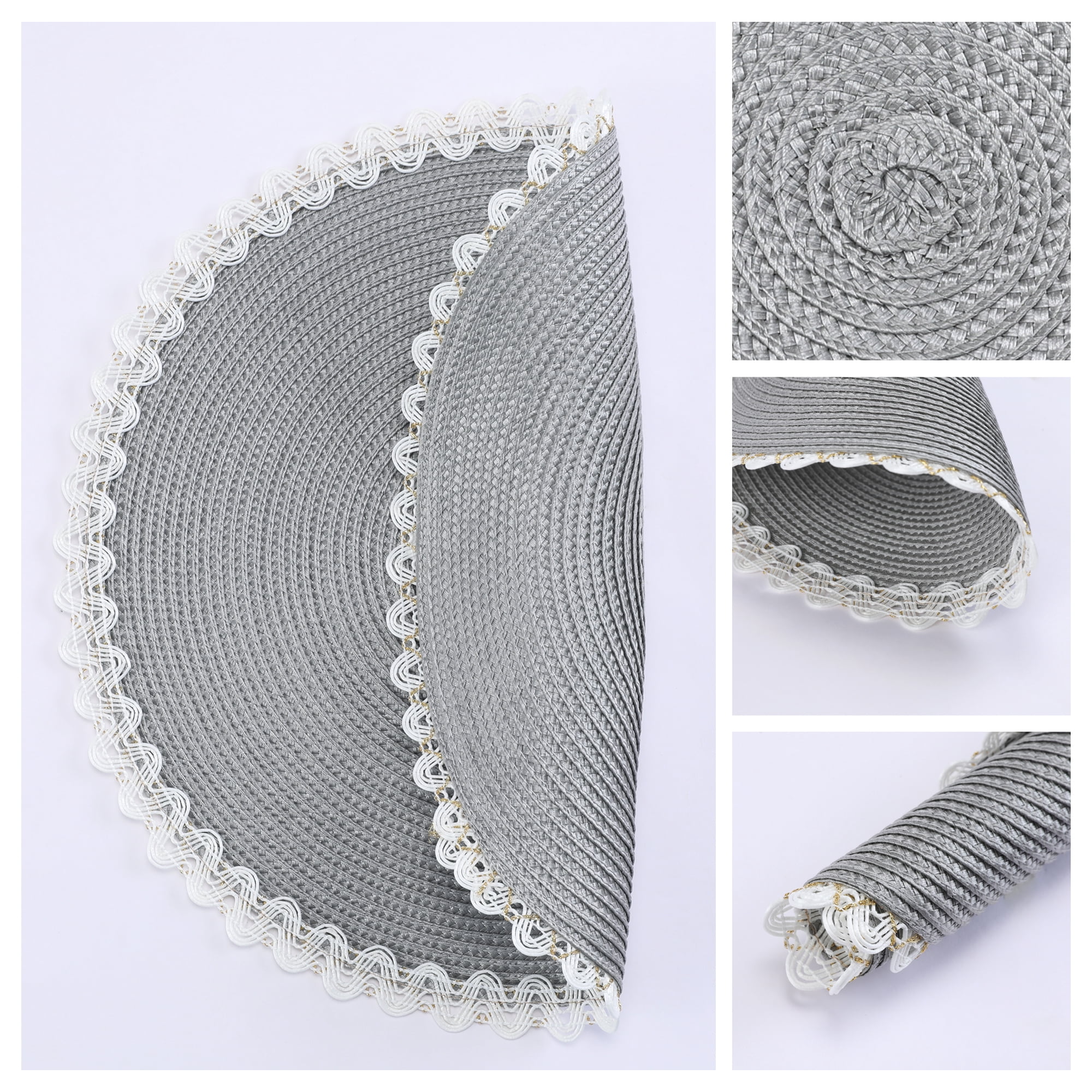 Unique Bargains Round Placemats Set of 6 Woven Table Mats Coffee 15.7x15.7inch