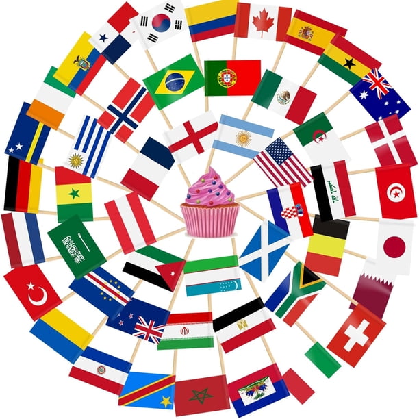 Yanonmyfd 200pcs World Cup Toothpick Flags Cake Toppers for World Cup Soccer 2026 Decorations, 48 Countries Cocktail Stick Flags for Sandwich Cupcake Toppers Soccer Bar Party Supplies,World Cup