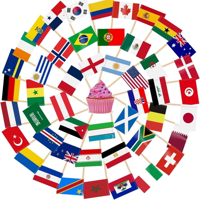 Yanonmyfd 200pcs World Cup Toothpick Flags Cake Toppers for World Cup Soccer 2026 Decorations, 48 Countries Cocktail Stick Flags for Sandwich Cupcake Toppers Soccer Bar Party Supplies,World Cup