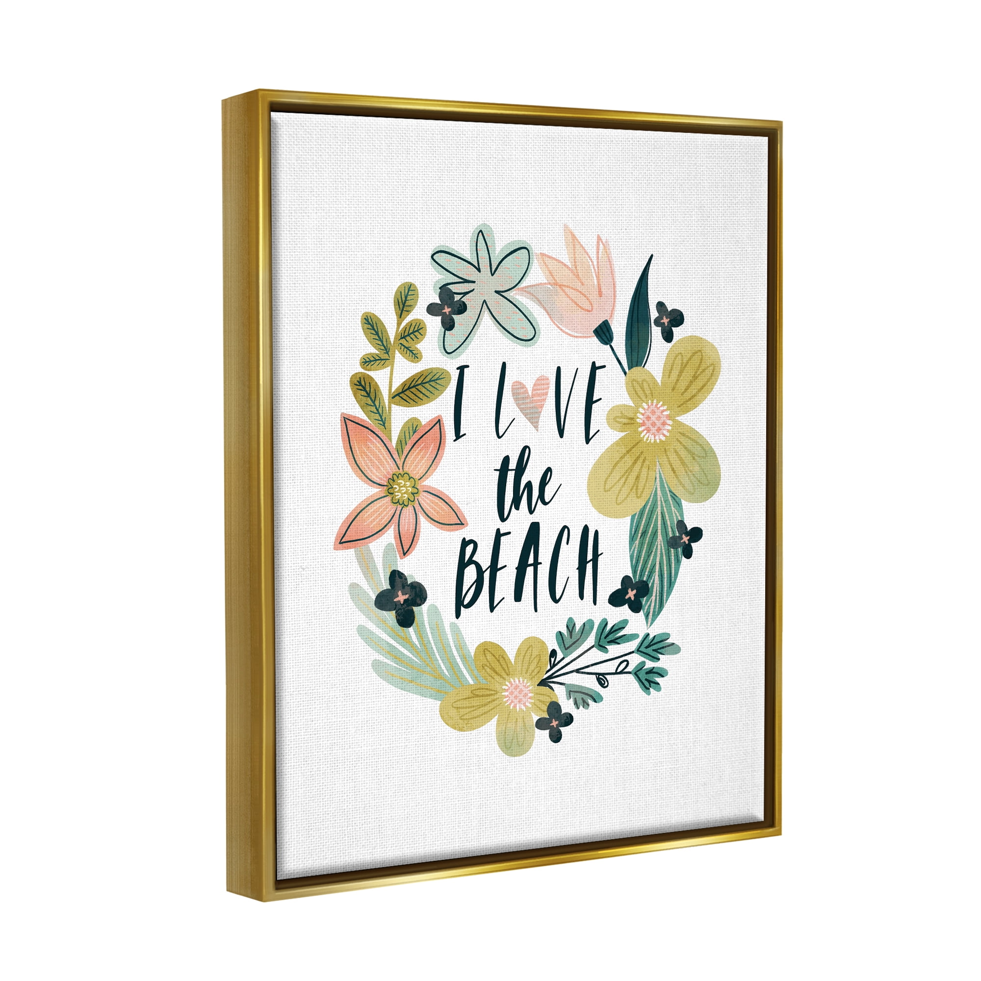 Stupell Industries Love the Beach Wreath Botanical & Floral Painting Gold Floater Framed Art Print Wall Art, 25 x 31