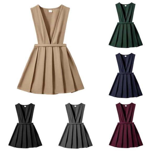 Girls School Uniform Dress Girls Dresses For School Casual Wear Pleated Pinafore Skirt With Adjustable Straps Comfortable Everyday Outfit For Toddlers Kids Brown 2-3 Years