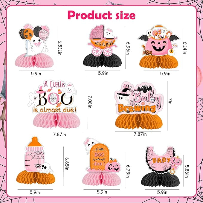 8 Pieces Halloween Baby Shower Honeycomb Centerpieces Girl, A Baby Is Brewing Honeycomb Centerpieces,A Little Boo Is Almost Due Decorations