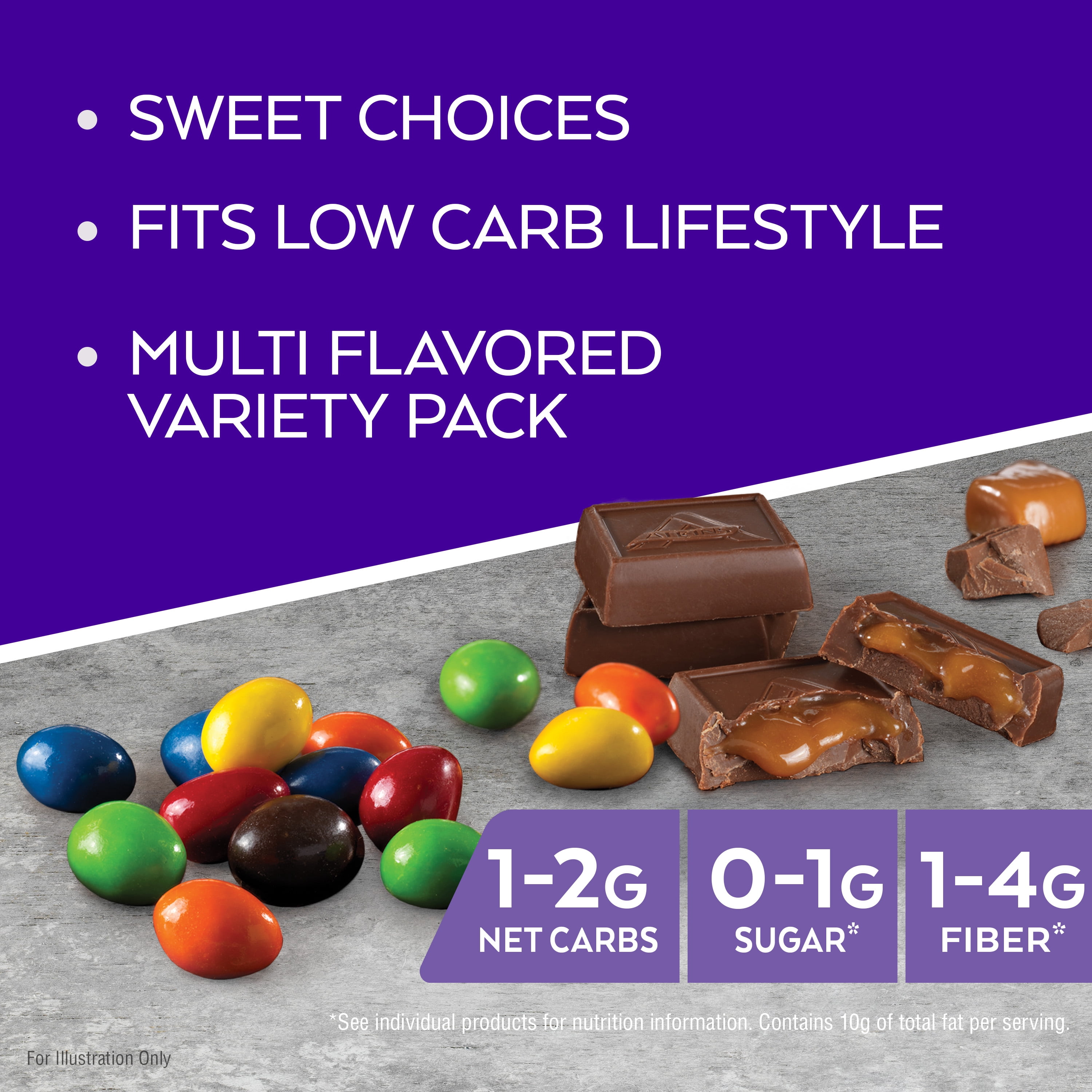Atkins Endulge Assorted Variety Pk, Peanut Candies & Milk Chocolate Caramel Squares, 20 Ct