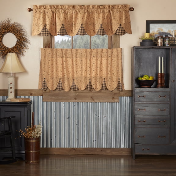 VHC Brands Maisie 3 PC Natural Curtain Set (1 Valance 18x72 and 2 Tier 24x36)