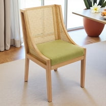 Hassch Rustic Dining Chair, Accent Kitchen Side Chair with Decorative Armrests, Linen Upholstered Seat, Rattan Backrest, Solid Wood Legs for Dining Room, Restaurant (Olive Green)