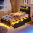 thumbnail image 6 of 14" Twin Size LED Bed Frame with Built in Charging Station & 2 Storage Drawers, Metal Platform Bed Frame with 2-Tier Storage Headboard, Noise-Free/Metal Support, Black, 6 of 9