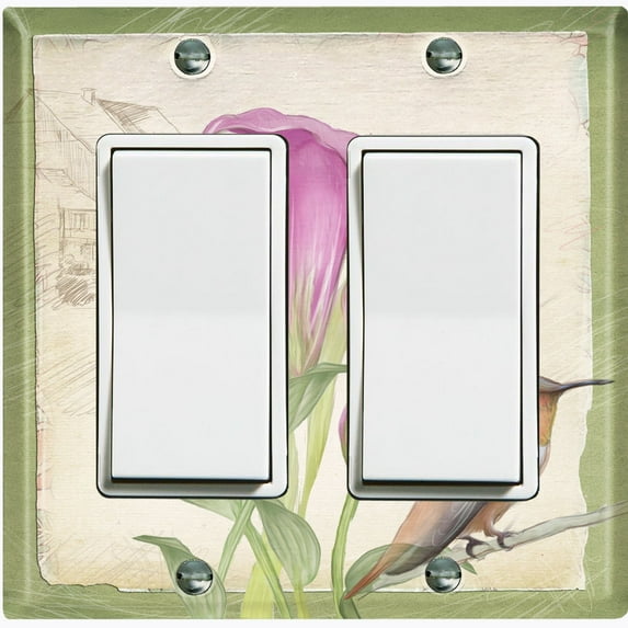 Metal Light Switch Plate Cover Antique Floral Hummingbird Home Sketch Green FLW099