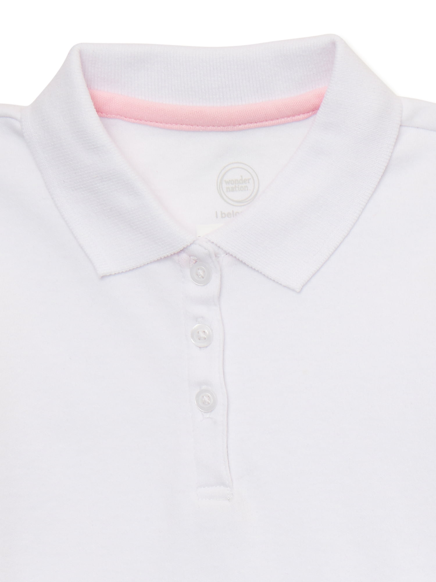 Wonder Nation Toddler Girls School Uniform Long Sleeve Interlock Polo Shirt, 2-Pack