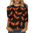 thumbnail image 2 of Kilaqueen 3/4 Sleeve Tops for Women Dressy Casual Halloween Thanksgiving Pumpkin Maple Leaf Tee Shirts Fall Holiday Tunic Blouses Halloween Costumes, 2 of 7