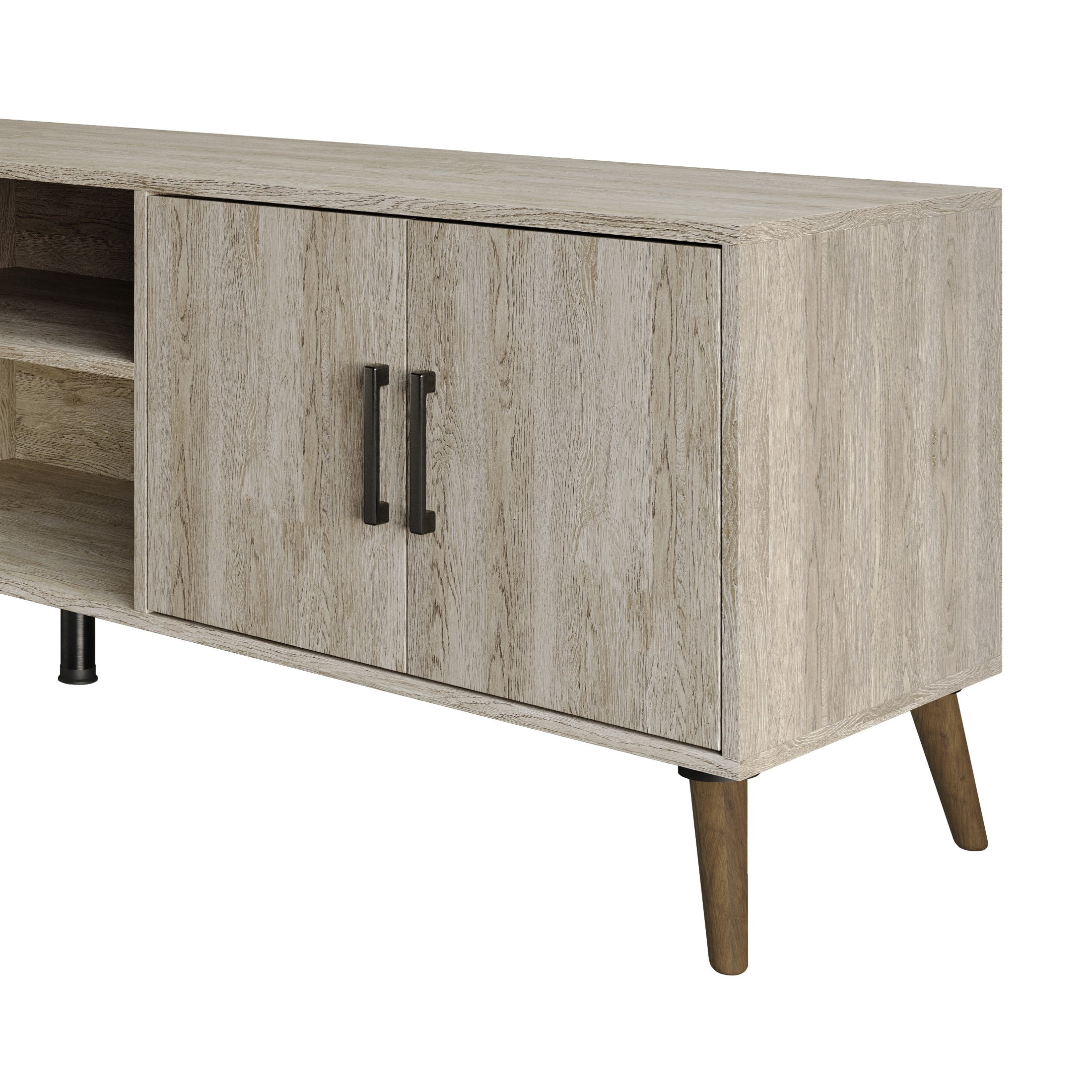 Home Design Juneau 71" TV Stand with Ample Storage, Open Shelves, and Round Cable Hole, Modern Vintage Design for Living Room, Antique Gray