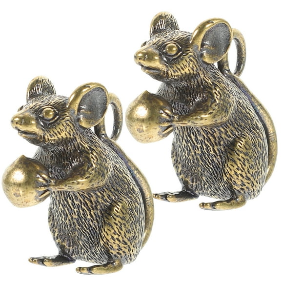 BRIGHTFUFU 2 unids latón ratón encantos cobre rata colgantes llavero colgantes oficina decoración de escritorio