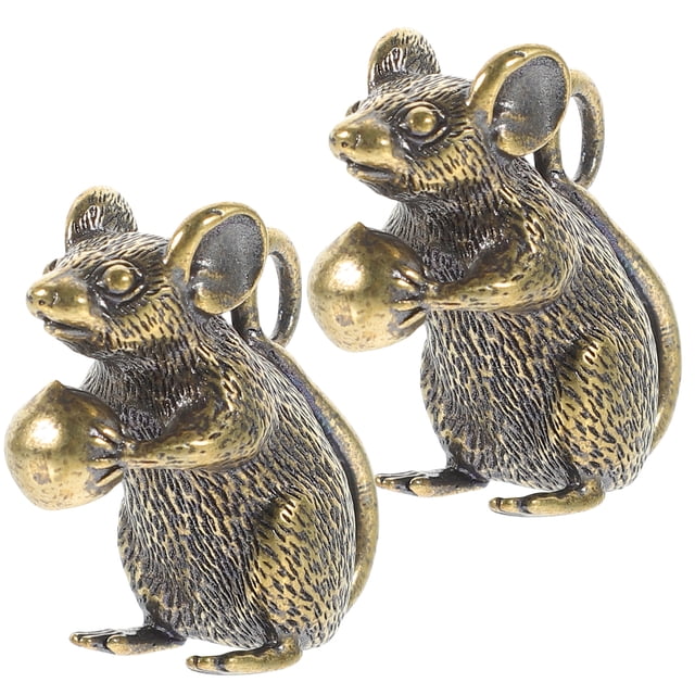 2 colgantes de latón con forma de ratón, colgantes de cobre para llavero o decoración de escritorio.