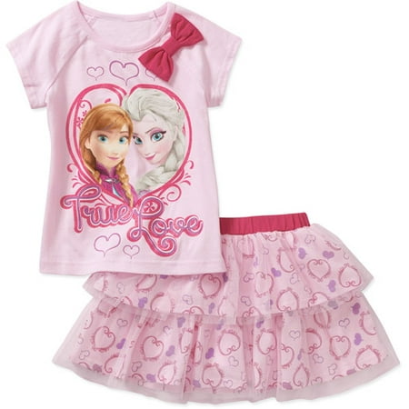 Disney Frozen Baby Toddler Girl Elsa And Anna Tee Skirt Outfit Set