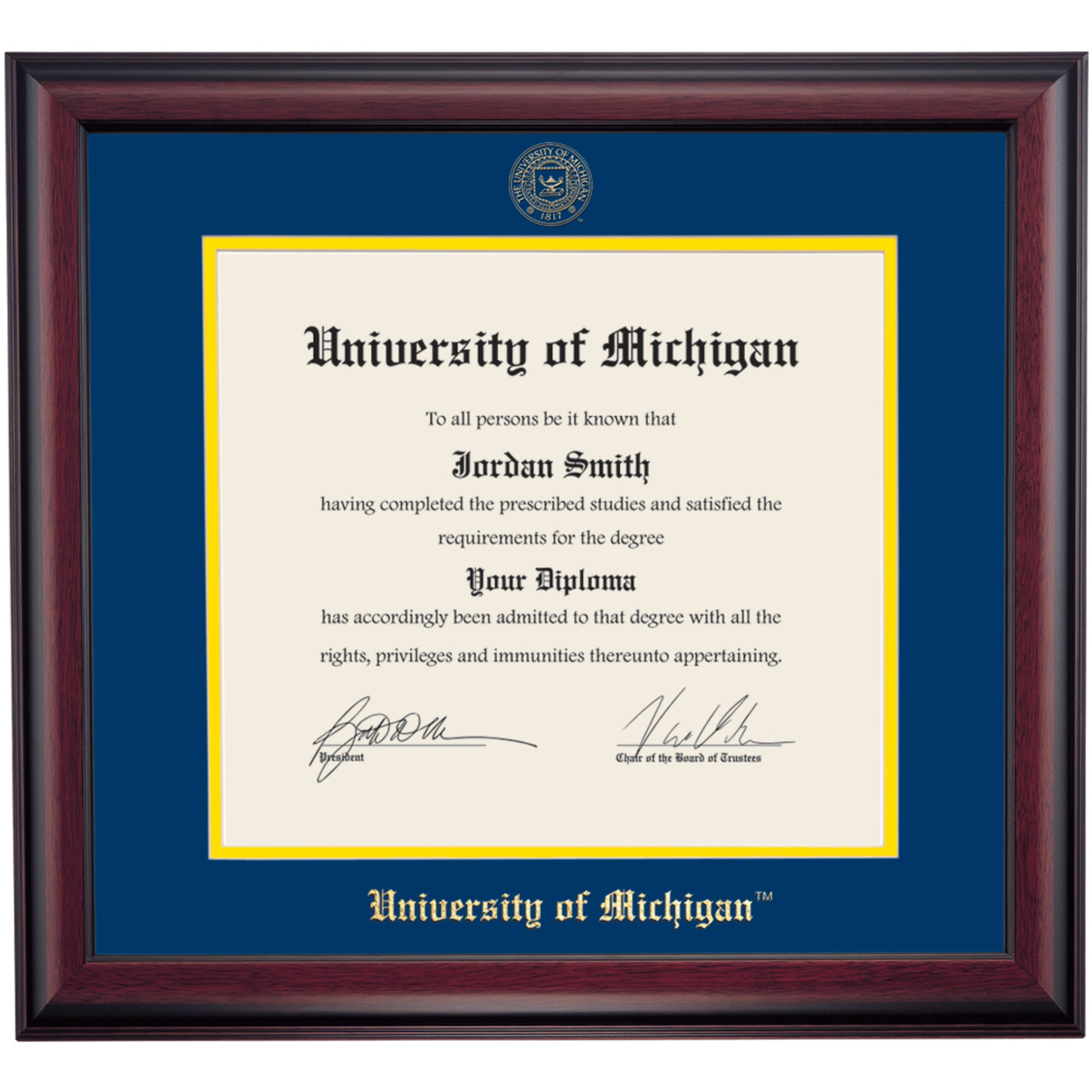OCM Diploma Frame for University of Michigan UMich, 19" x 21" PhD
