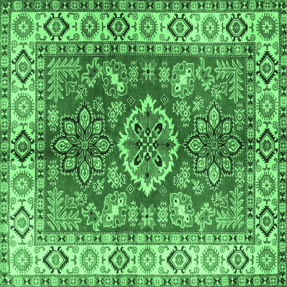 Ahgly Company Indoor Square Geometric Emerald Green Traditional Area Rugs, 4' Square