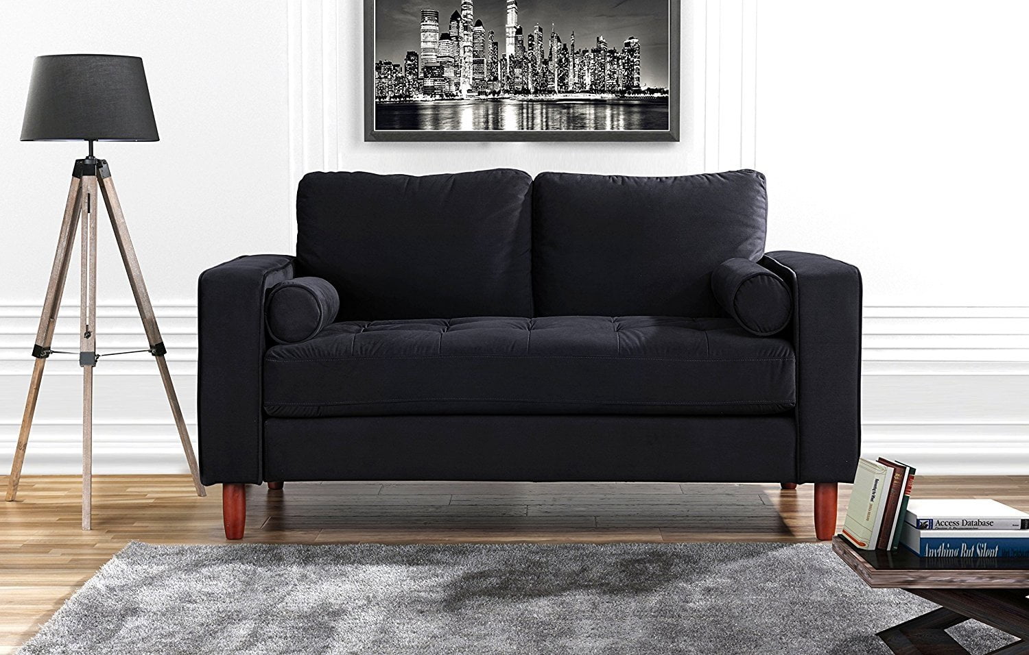 Couch For Living Room Tufted Velvet Fabric Sofa With Back Cushions Couch For Living Room Tufted Velvet Fabric Sofa With Back Cushions Bottom And 2 Extra Black Com