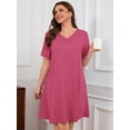 thumbnail image 4 of SHOWMALL Nightgowns for Plus Women Soft Short Sleeve Pajama Dress with Pockets for Sleep NightPurple Red 3X, 4 of 7