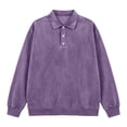 thumbnail image 3 of Puntoco Men’s Vintage Mineral Washed Long Sleeve Polo Shirt, Loose Fit Retro Collared Casual Pullover Top Purple XL(XL), 3 of 6