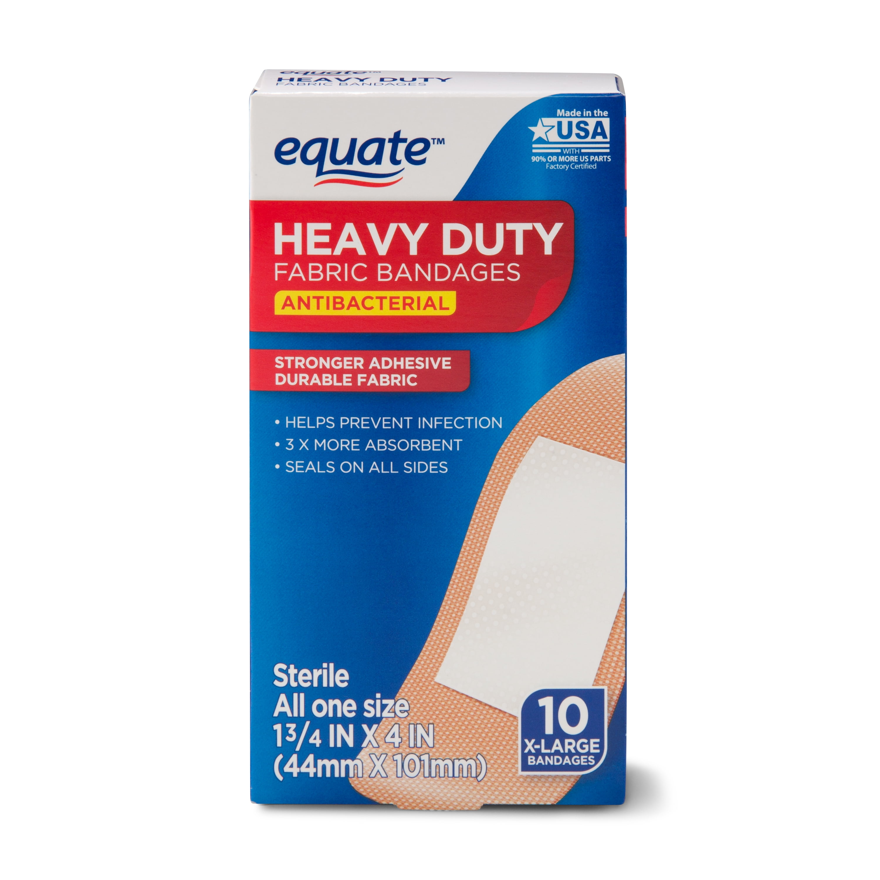 Equate Antibacterial Heavy Duty Fabric Bandages, XLarge, 10 Count