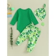 thumbnail image 4 of My First St. Patricks Day Baby Boy Girl Outfits Shamrock Print Long Sleeve Romper Pants Hat 3 6 9 12 18 Months Spring Clothes Set, 4 of 8