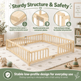 thumbnail image 5 of Miniyam Queen Size Kids Floor Bed with Guardrails, Low-to-Ground Montessori Wood Bed, Natural, 5 of 7