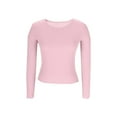 thumbnail image 4 of Women's Spring Ribbed Knit Sweater Long Sleeve Crewneck Shirts Slim Fitted Casual Basic Tee Tops Fashion Clothes Pink S, 4 of 7