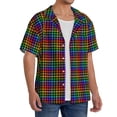 thumbnail image 2 of Xecao Rainbow Houndstooth Men's Casual Short-sleeved Shirt, a button-up collared shirt with a pocket-Medium, 2 of 5