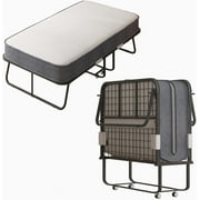 Puremind Folding Bed with 4 Inch Foam Mattress, 75 x 31 Rollaway Bed for Adults, Portable Bed with Lockable Wheels, Easy Assembly & Moving, Standard